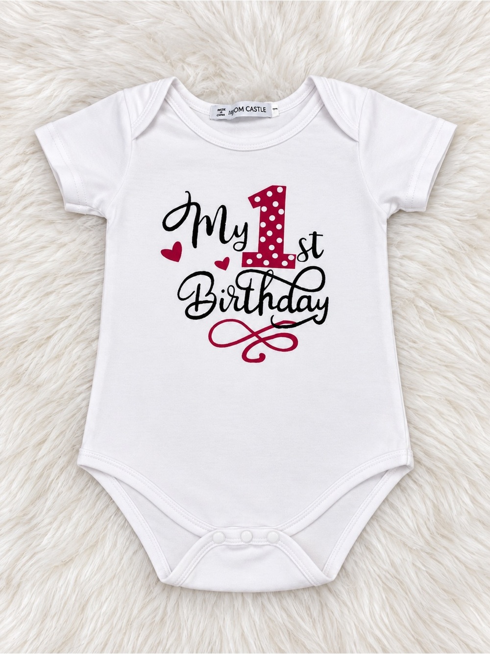 White "My 1st Birthday" Baby One-Piece Bodysuit - Pink Accent